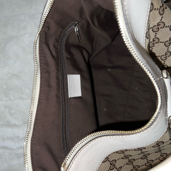 GUCCI Vintage Gg Logo Monogram Handbag Beige White Silver Canvas Leather - Picture 4 of 8